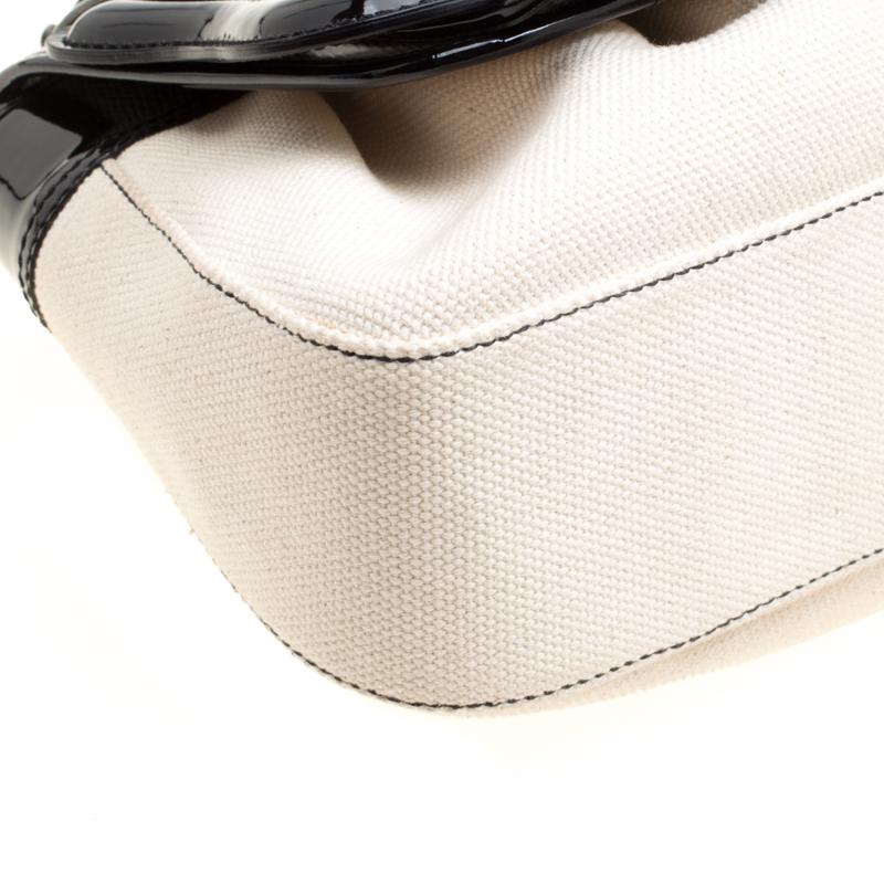 Women's Fendi Off White/Black Canvas and Patent Leather B Shoulder Bag