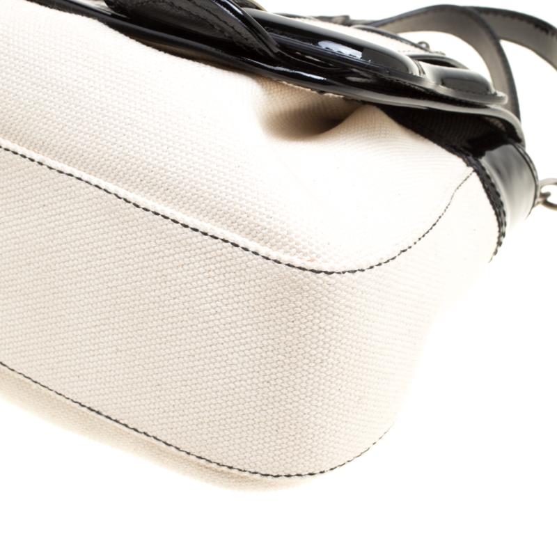 Fendi Off White/Black Canvas and Patent Leather B Shoulder Bag 1