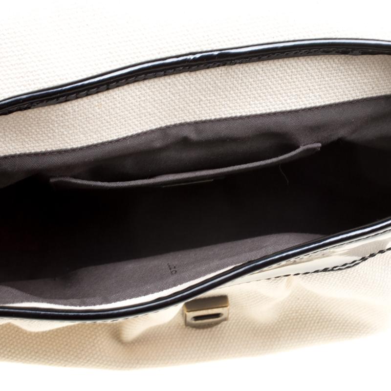 Fendi Off White/Black Canvas and Patent Leather B Shoulder Bag 2