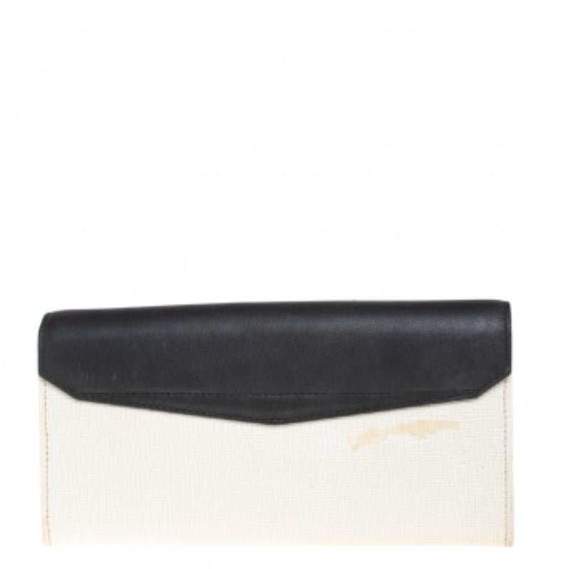 Fendi Off White/Black Leather Envelope Continental Geldbörse (Schwarz) im Angebot