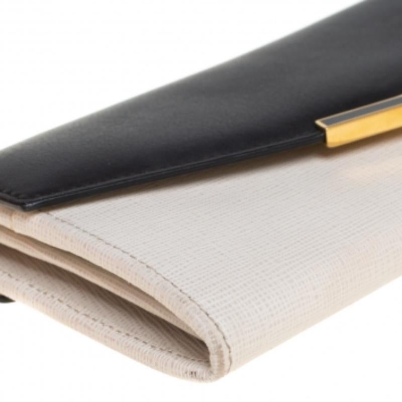 Fendi Off White/Black Leather Envelope Continental Geldbörse im Angebot 2