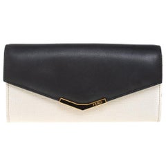 Used Fendi Off White/Black Leather Envelope Continental Wallet