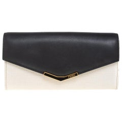 Fendi Off White/Black Leather Envelope Continental Wallet