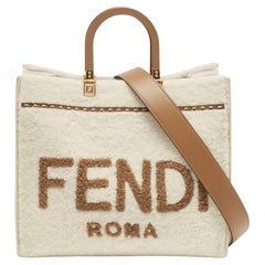 Fendi Off White/Brown Fur and Leather Medium Sunshine Tote