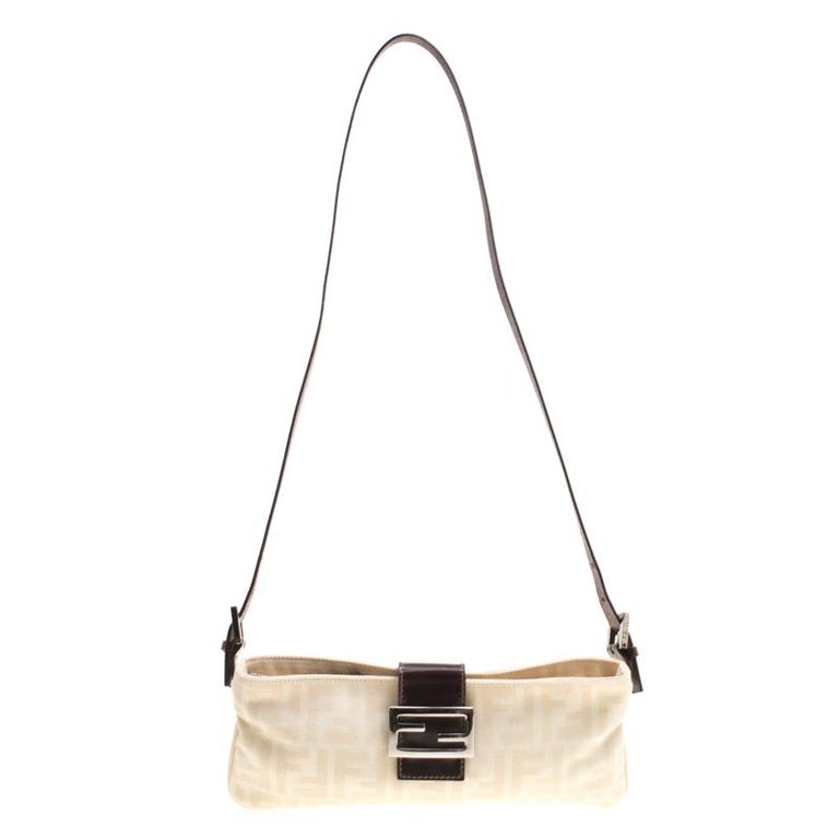 Fendi Off White/Brown Zucca Canvas and Leather Shoulder Bag For Sale at ...