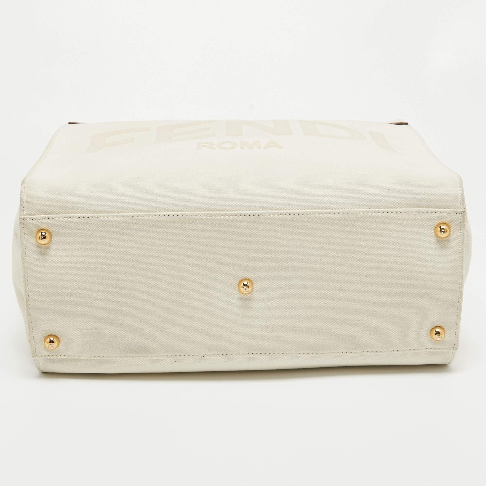 Fendi Off White Canvas and Leather Medium Sunshine Tote 8