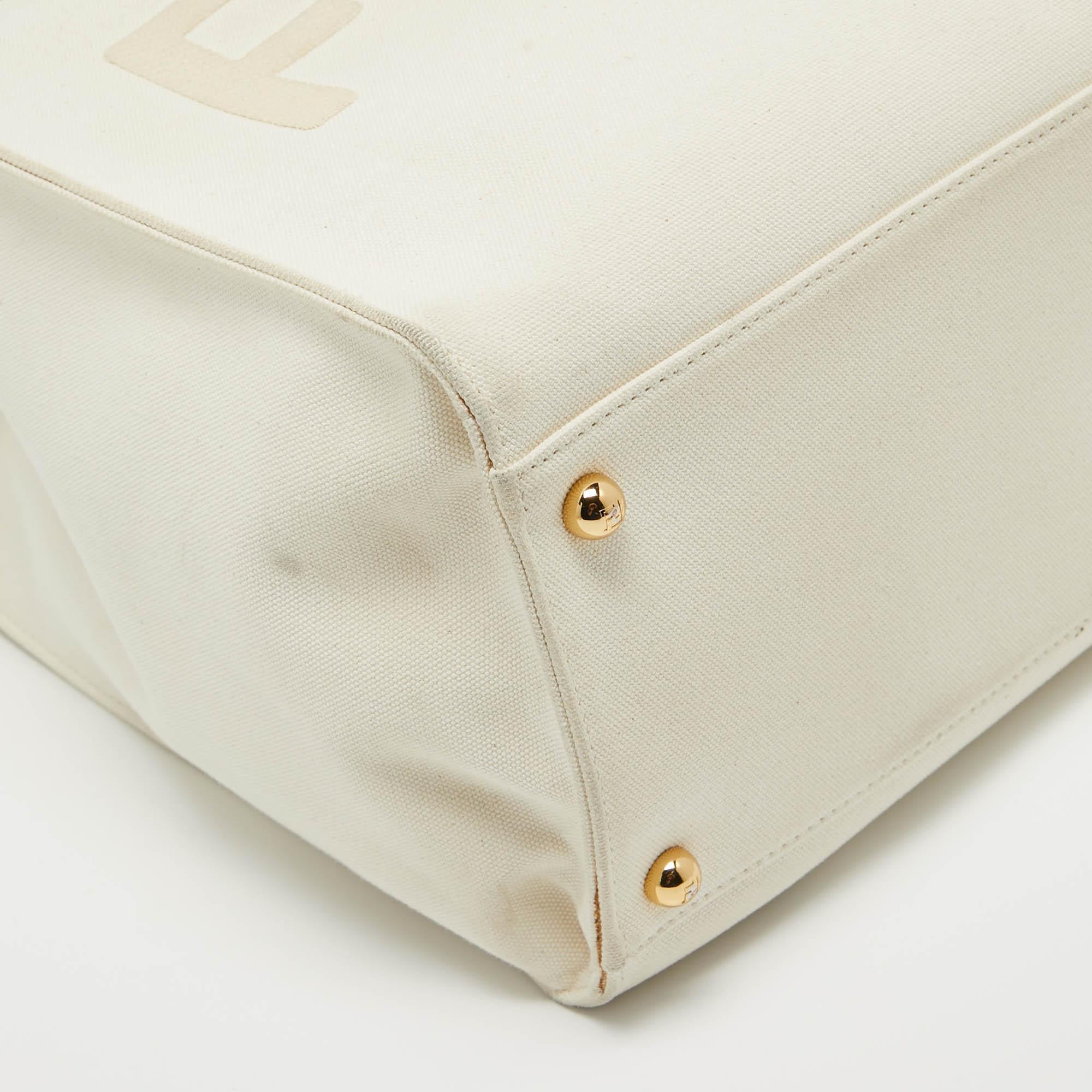 Fendi Off White Canvas and Leather Medium Sunshine Tote 9