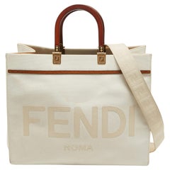 Fendi Off White Canvas and Leather Medium Sunshine Tote