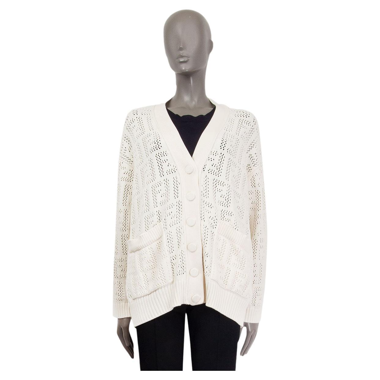 FENDI off-white cotton 2021 PERFORATED Cardigan Sweater 40 S
