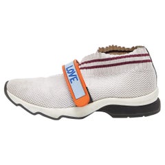 Fendi Off White Knit Fabric Rockoko Sneakers Size 37