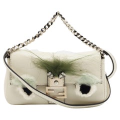 Fendi Off White Leather and Fur Micro Monster Baguette Bag