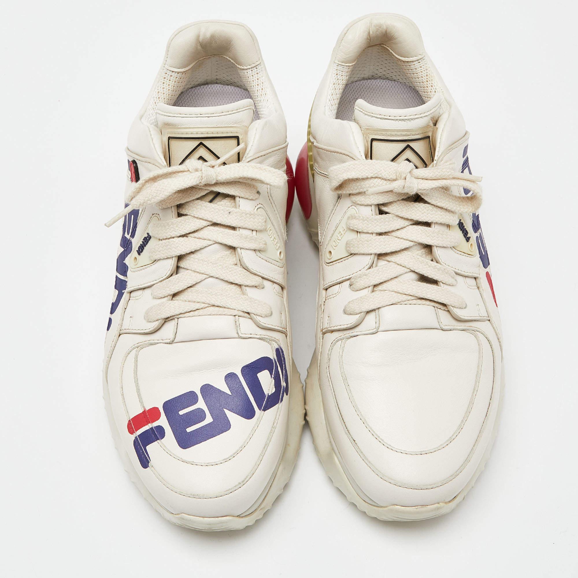 Fendi Off White Leather and Rubber Fendi Fila Mania Sneakers Size 39 In Good Condition In Dubai, Al Qouz 2