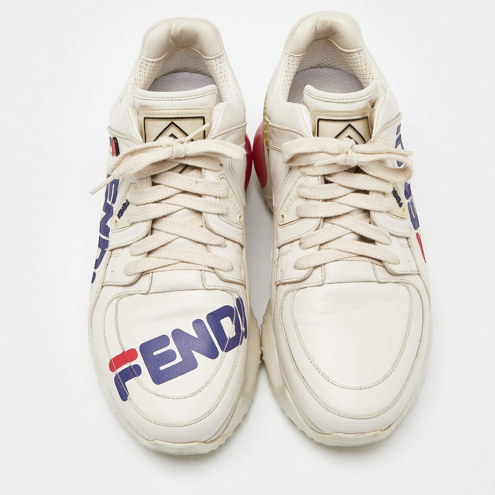 Men's Fendi Off White Leather and Rubber Fendi Fila Mania Sneakers Size 39