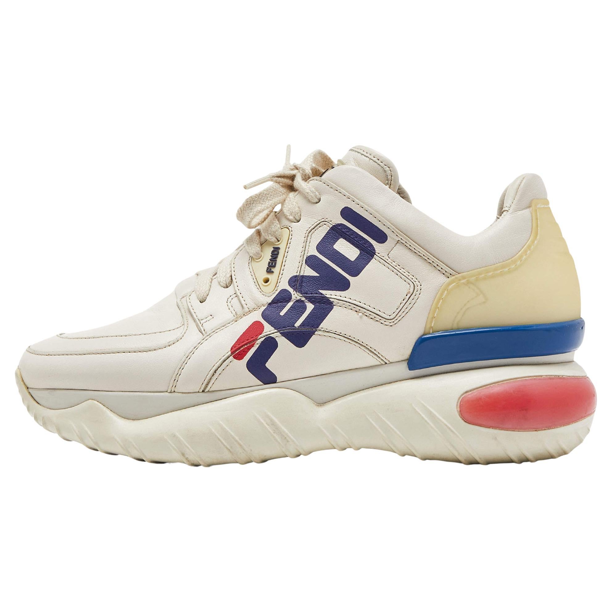 Fendi Off White Leather and Rubber Fendi Fila Mania Sneakers Size 39