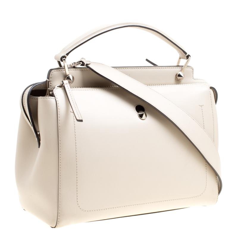 Fendi Off White Leather Dotcom Top Handle Bag 6