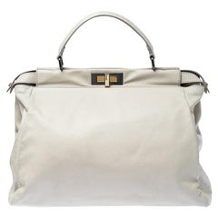 Fendi Off White Leather Large Peekaboo Top Handle Bag