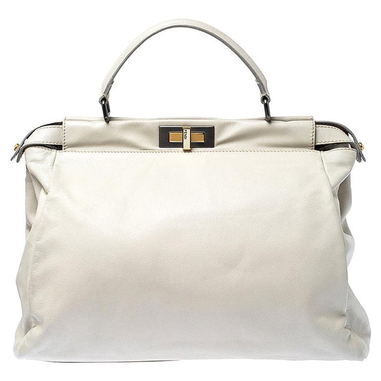 Fendi Off White Leather Large Peekaboo Top Handle Bag For Sale at 1stDibs