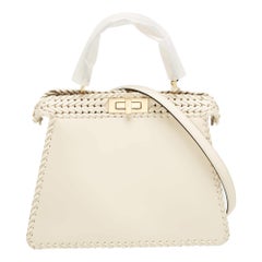 Fendi Off White Leather Medium Peekaboo ISeeU Top Handle Bag