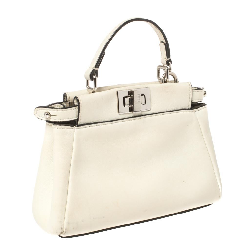Women's Fendi Off White Leather Micro Peekaboo Crossbody Bag