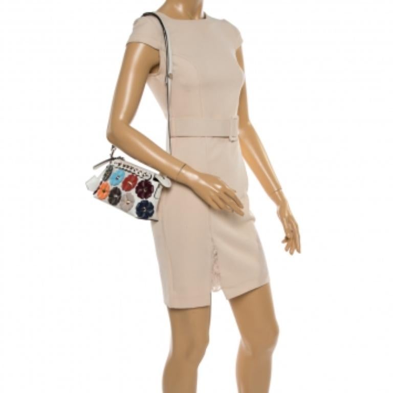 Fendi Off White Leather Mini By The Way Flowerland Crossbody Bag For Sale 5
