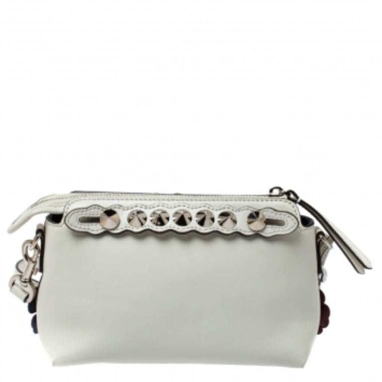 Gray Fendi Off White Leather Mini By The Way Flowerland Crossbody Bag For Sale