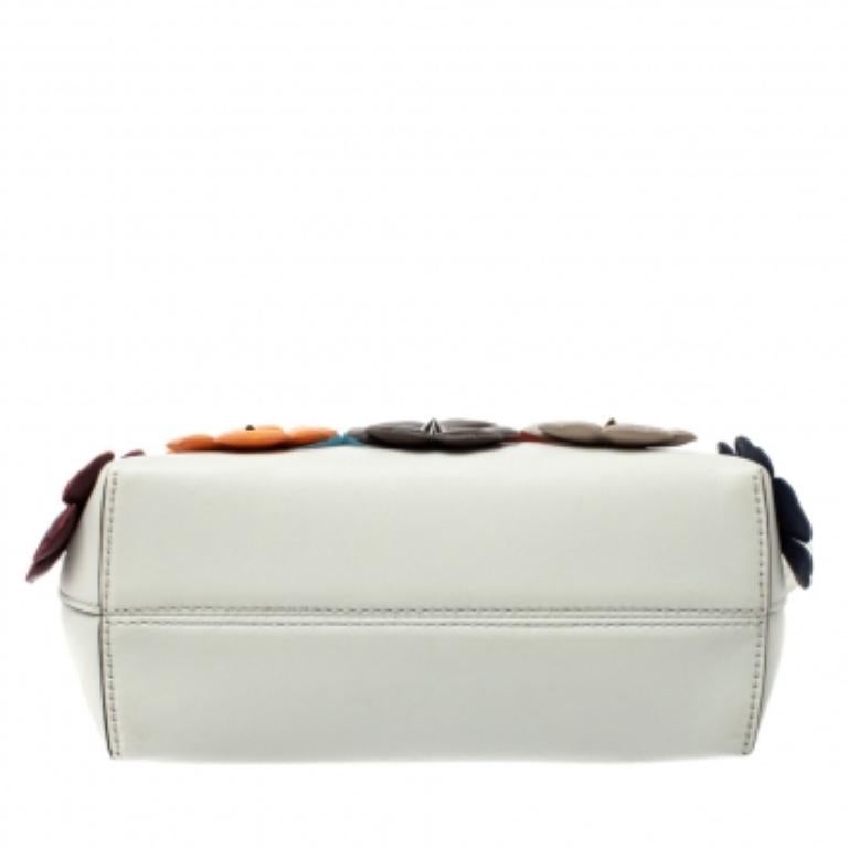 Fendi Off White Leather Mini By The Way Flowerland Crossbody Bag In Excellent Condition For Sale In Dubai, Al Qouz 2