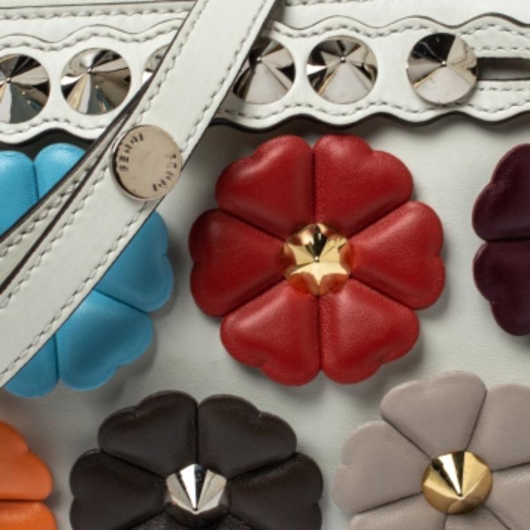 Fendi Off White Leather Mini By The Way Flowerland Crossbody Bag For Sale 1