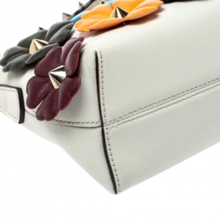 Fendi Off White Leather Mini By The Way Flowerland Crossbody Bag For Sale 2