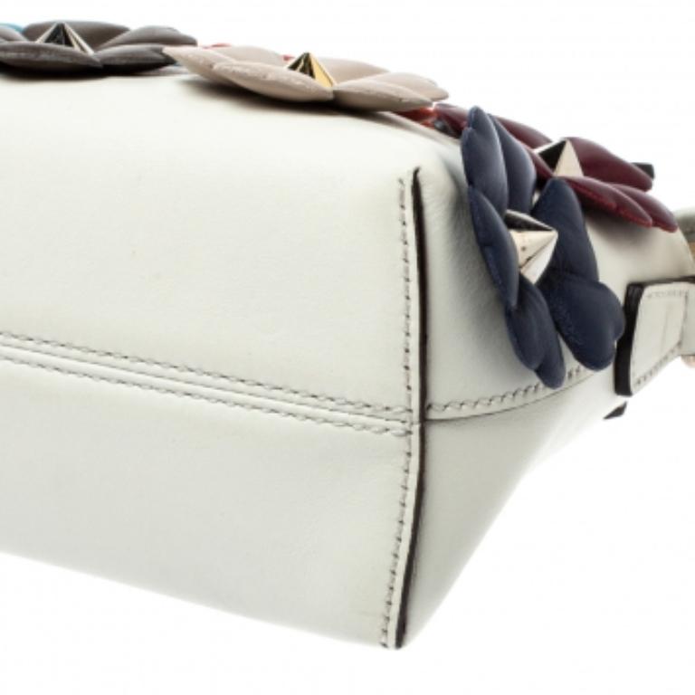 Fendi Off White Leather Mini By The Way Flowerland Crossbody Bag For Sale 3