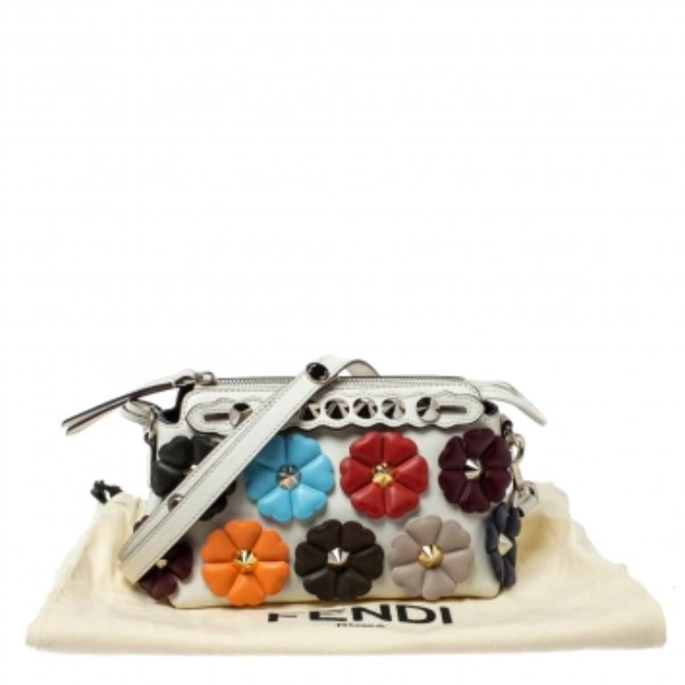 Fendi Off White Leather Mini By The Way Flowerland Crossbody Bag For Sale 4