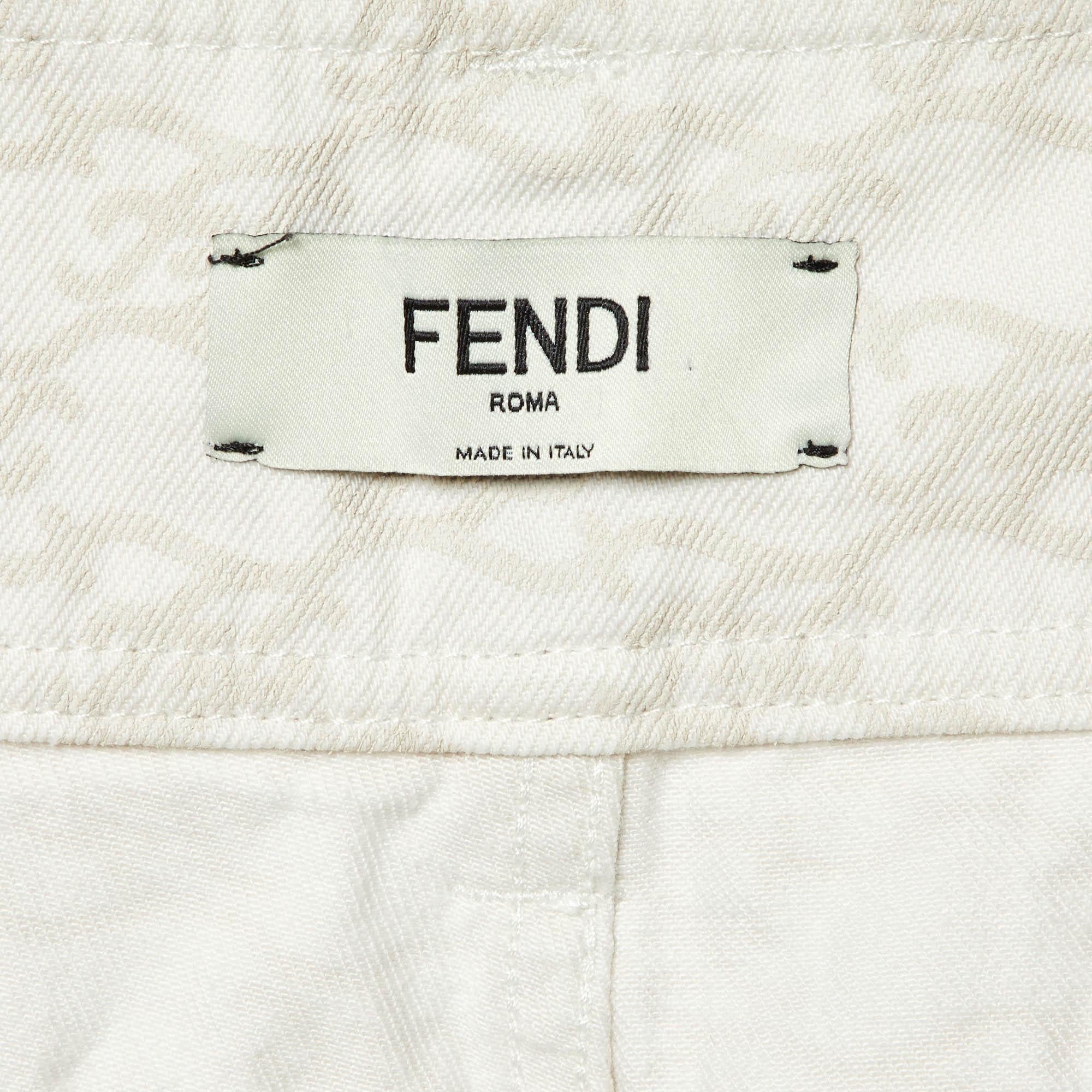 Fendi Off-White Monogram Print Denim High Rise Jeans M Waist 27