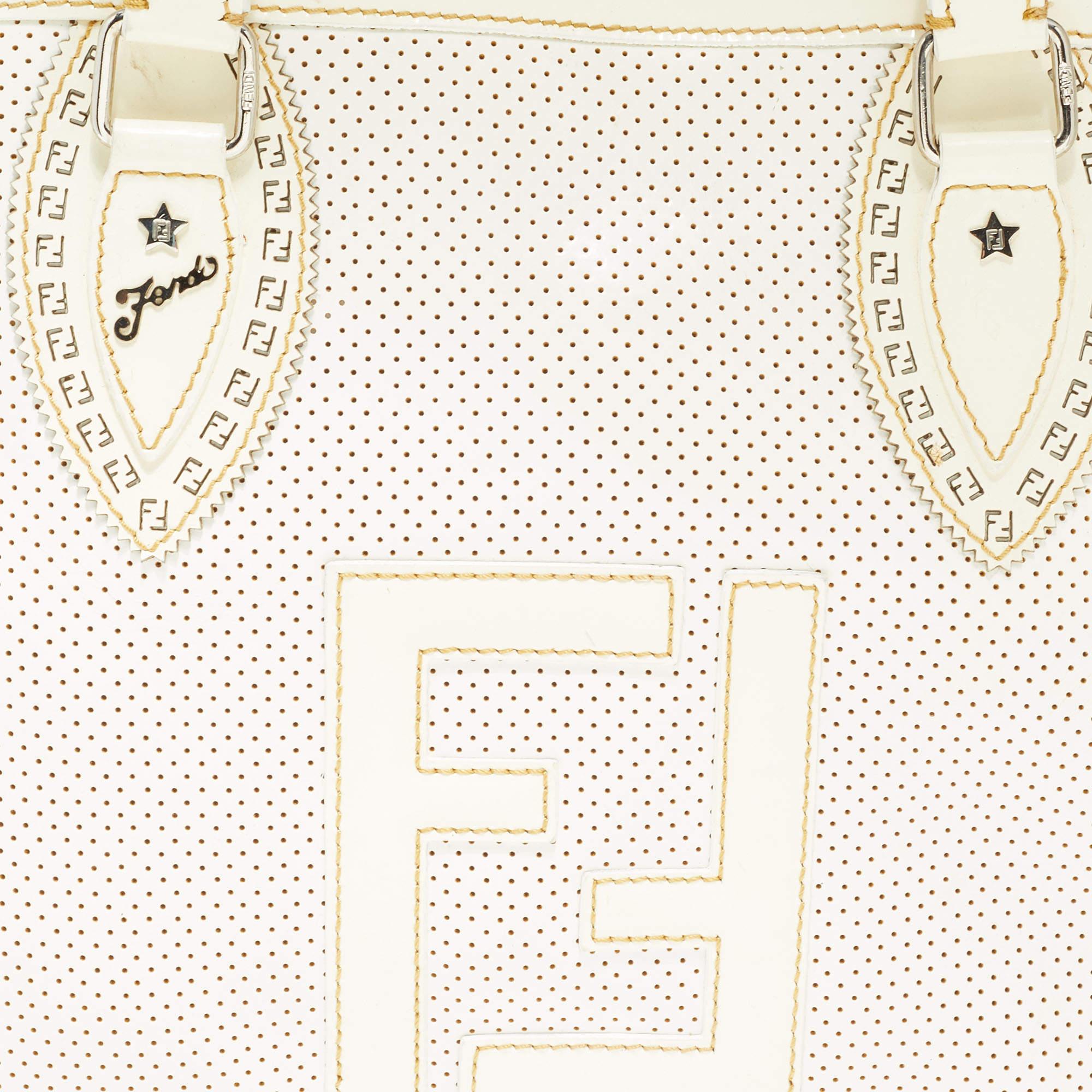 Fendi Off White Perforated Patent Leather Chef De Jour Bag 10