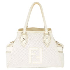 Fendi Off White Perforated Patent Leather Chef De Jour Bag