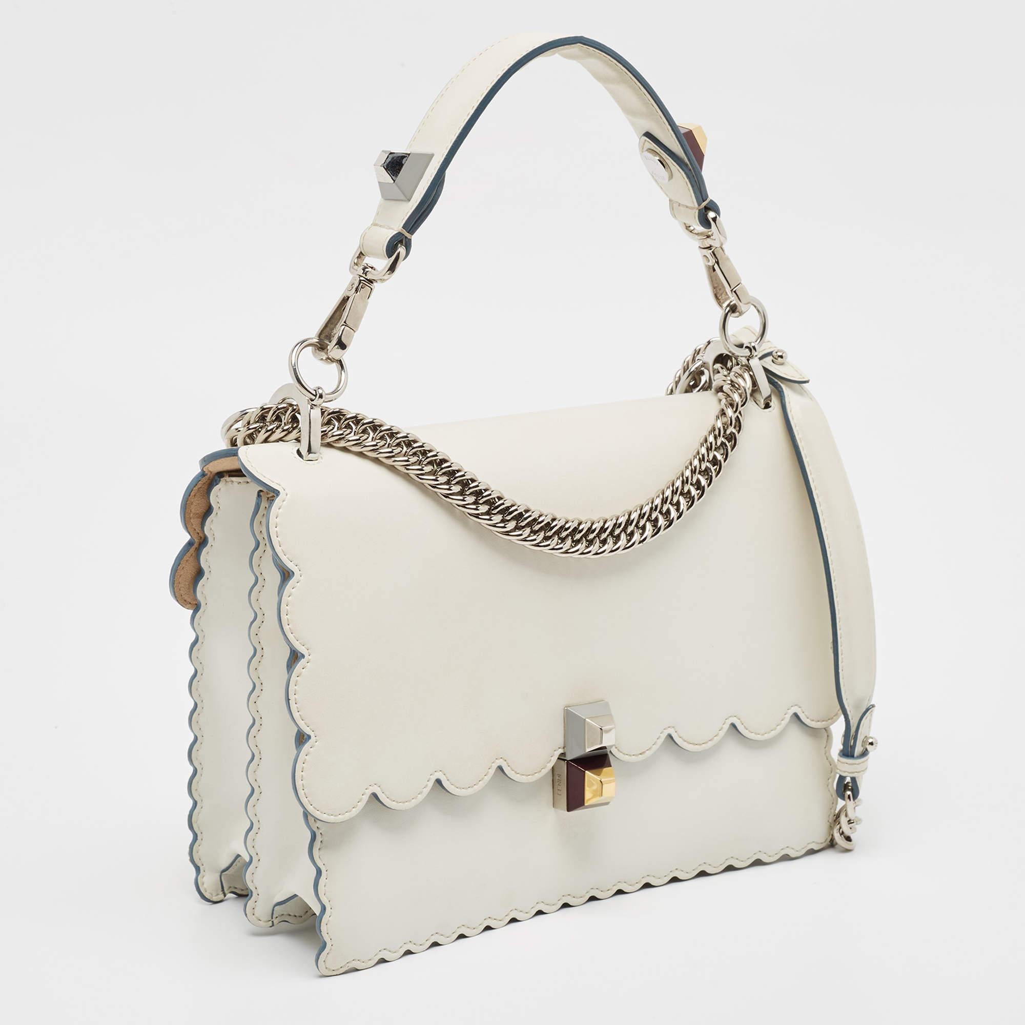 Fendi Off White Scalloped Leather Medium Kan I Shoulder Bag In Good Condition In Dubai, Al Qouz 2