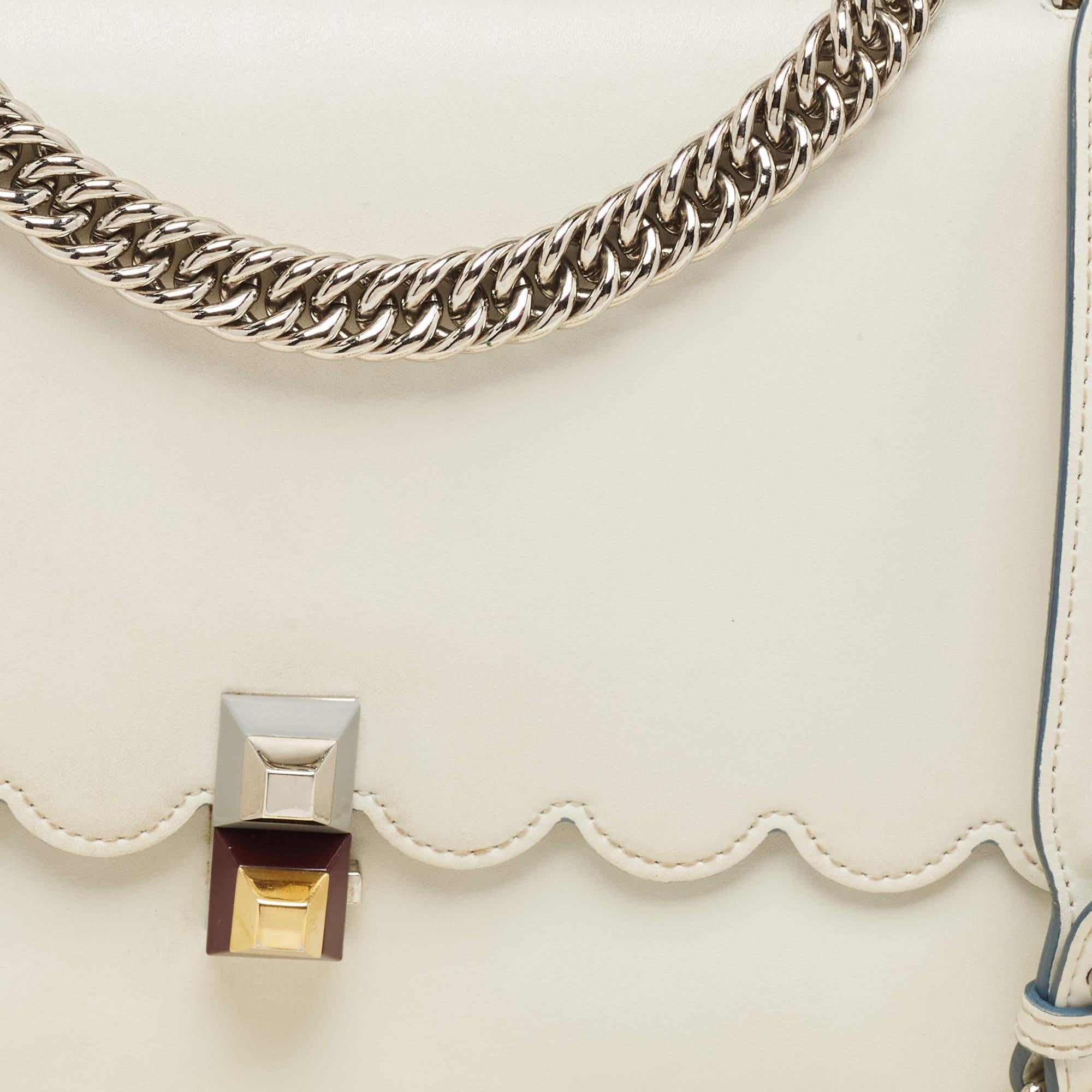 Fendi Off White Scalloped Leather Medium Kan I Shoulder Bag 1