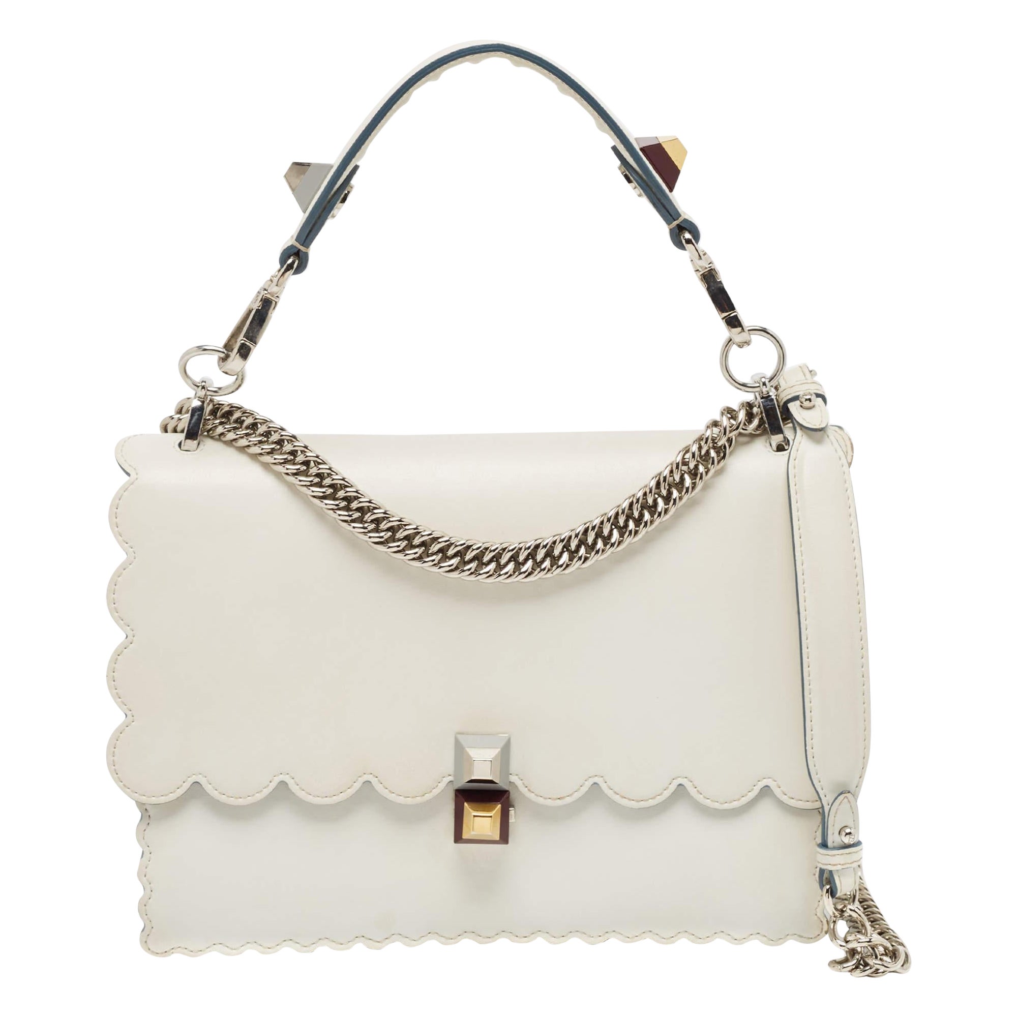 Fendi Off White Scalloped Leather Medium Kan I Shoulder Bag