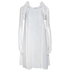 Fendi Off White Silk Ruffle Detail Pleated Short Dress S