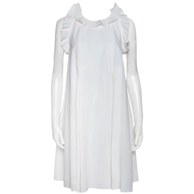 Fendi Off White Silk Ruffle Detail Pleated Short Dress S at 1stDibs ...