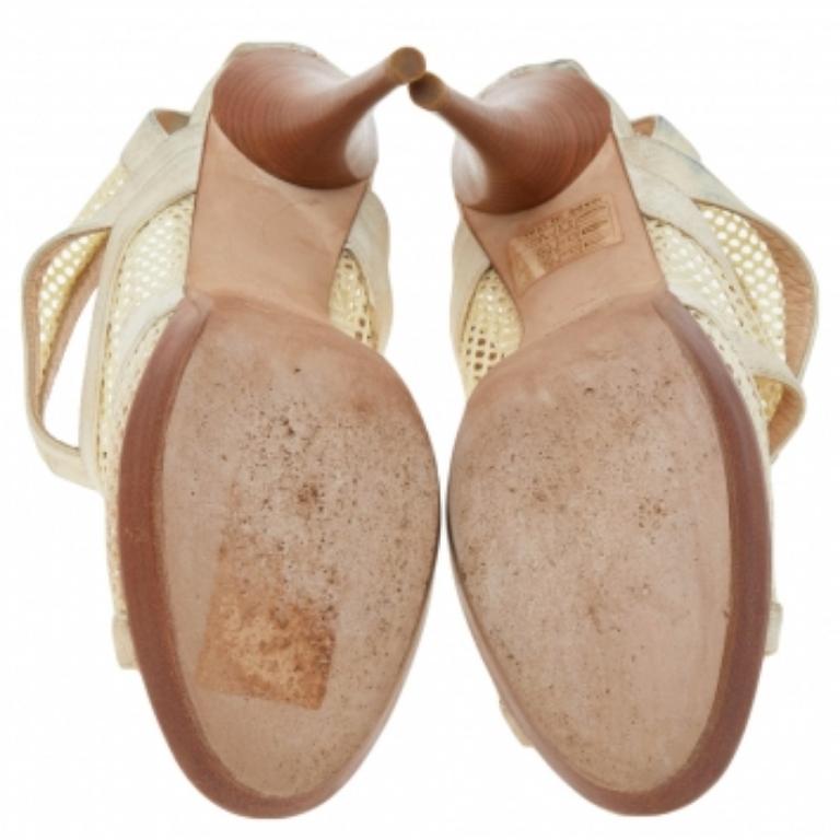 Fendi Off-White Suede And Mesh Cage Open-Toe Platform Sandals Size 38 2