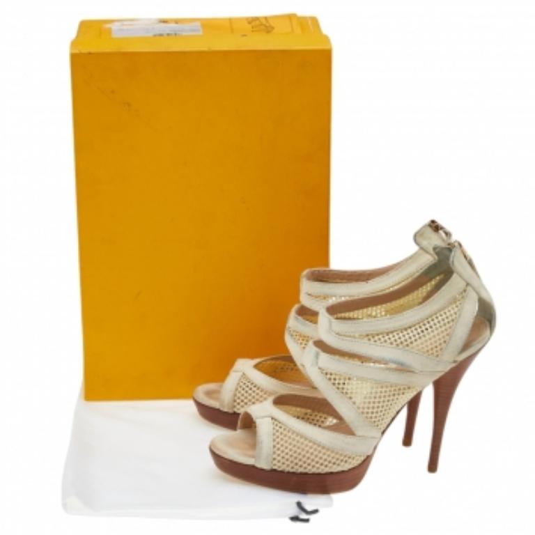 Fendi Off-White Suede And Mesh Cage Open-Toe Platform Sandals Size 38 3