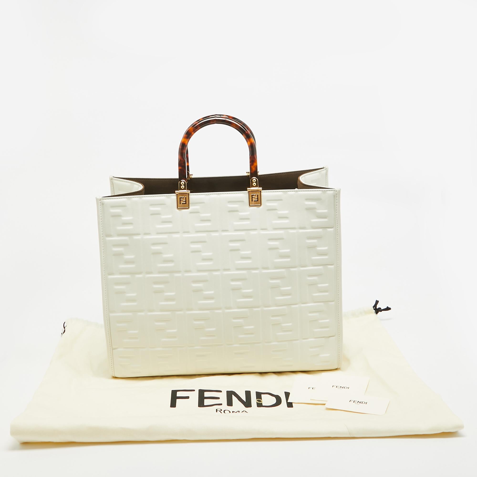 Fendi Off White Zucca Embossed Leather Medium Sunshine Tote 6