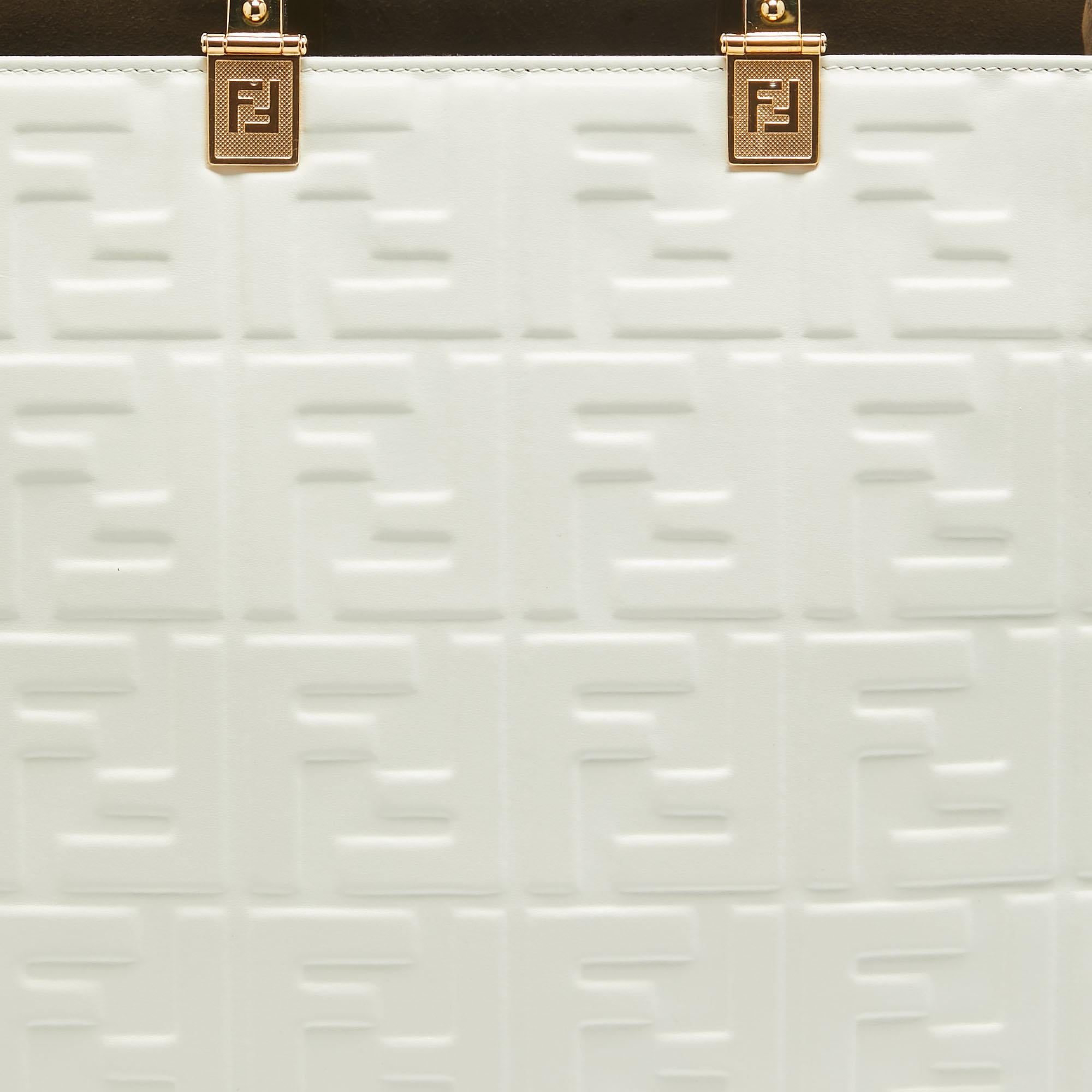 Fendi Off White Zucca Embossed Leather Medium Sunshine Tote 1
