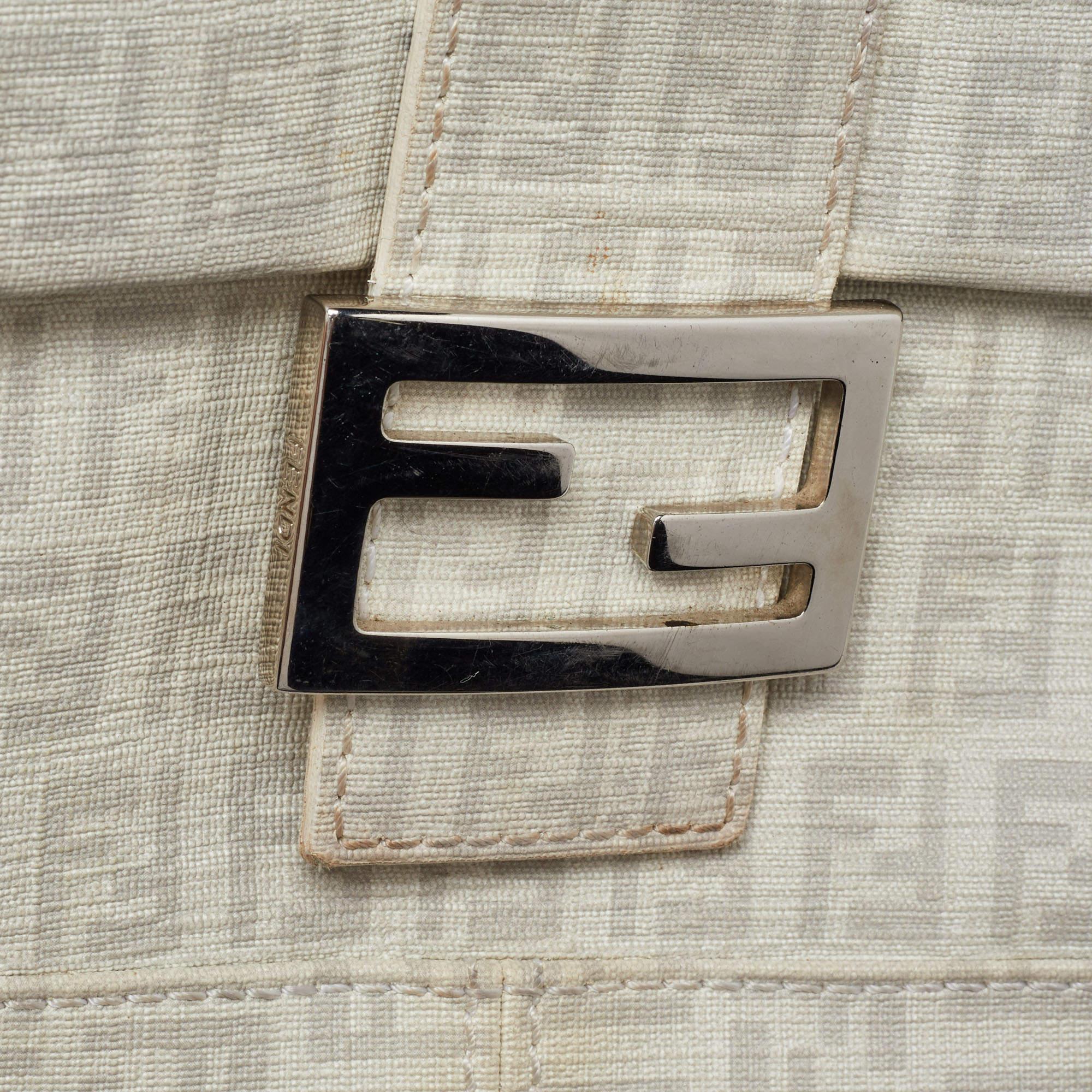 Fendi Off White Zucchino Coated Canvas Mama Forever Shoulder Bag For Sale 14