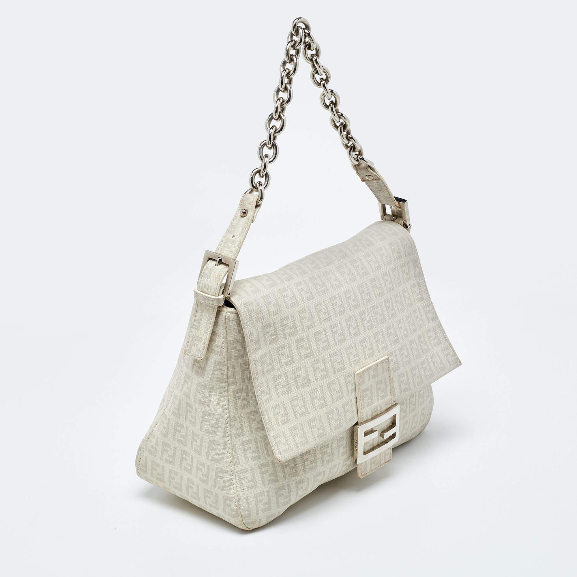 Women's Fendi Off White Zucchino Coated Canvas Mama Forever Shoulder Bag For Sale