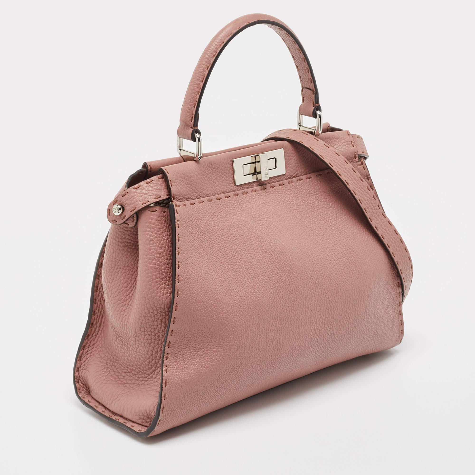 Women's Fendi Old Rose Leather Medium Peekaboo Top Handle Bag