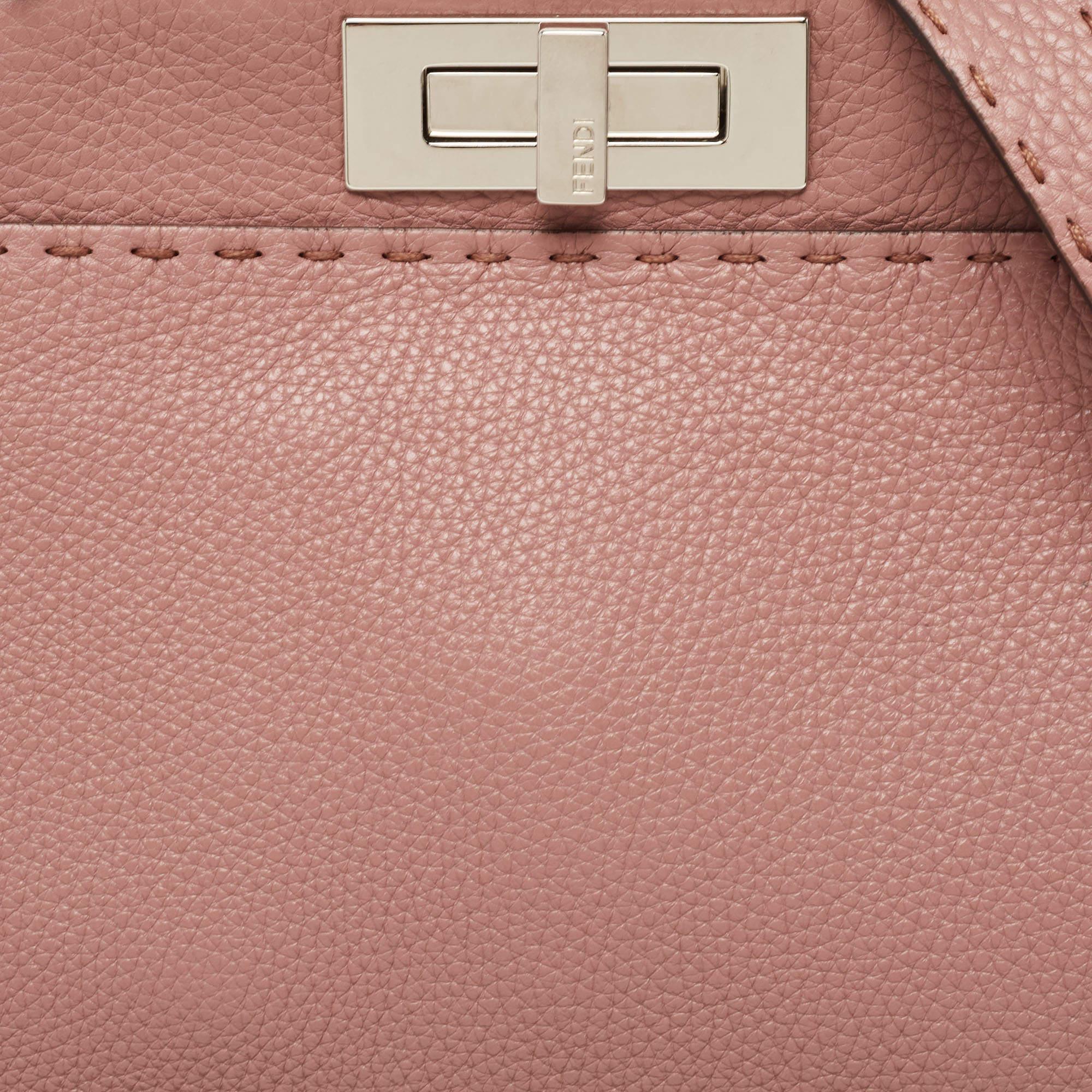 Fendi Old Rose Leather Medium Peekaboo Top Handle Bag 4