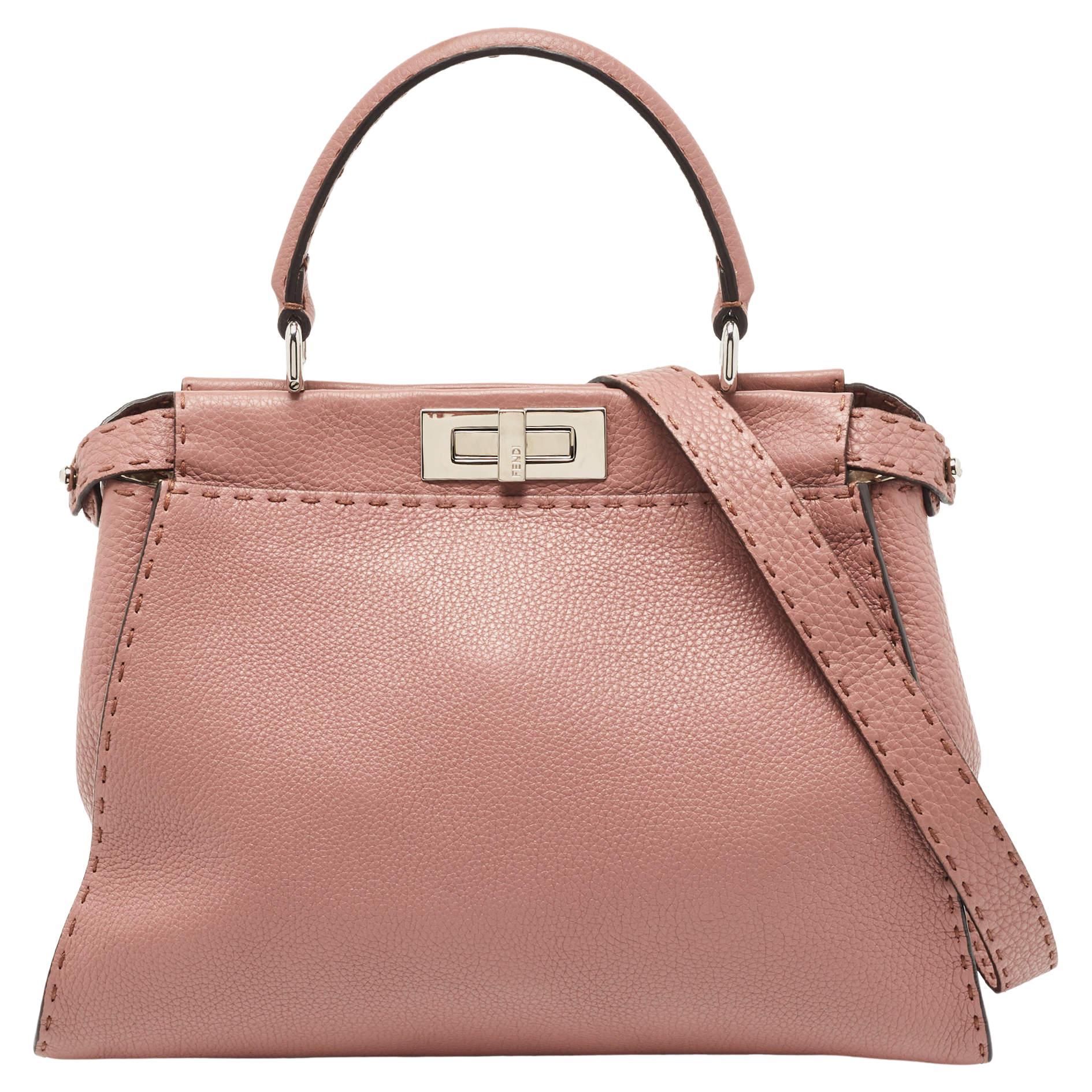 Fendi Old Rose Leather Medium Peekaboo Top Handle Bag