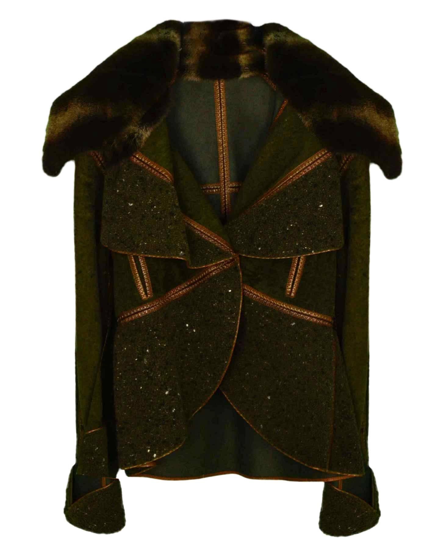Fendi Fall '05 Runway Olive Green & Brown Reversible Shearling Coat 
Features fur collar and waterfall-style front

Made In: Italy
Color: Olive green and brown
Composition: Fur, leather, shearling and felt
Closure/Opening: Snap front with belt-style