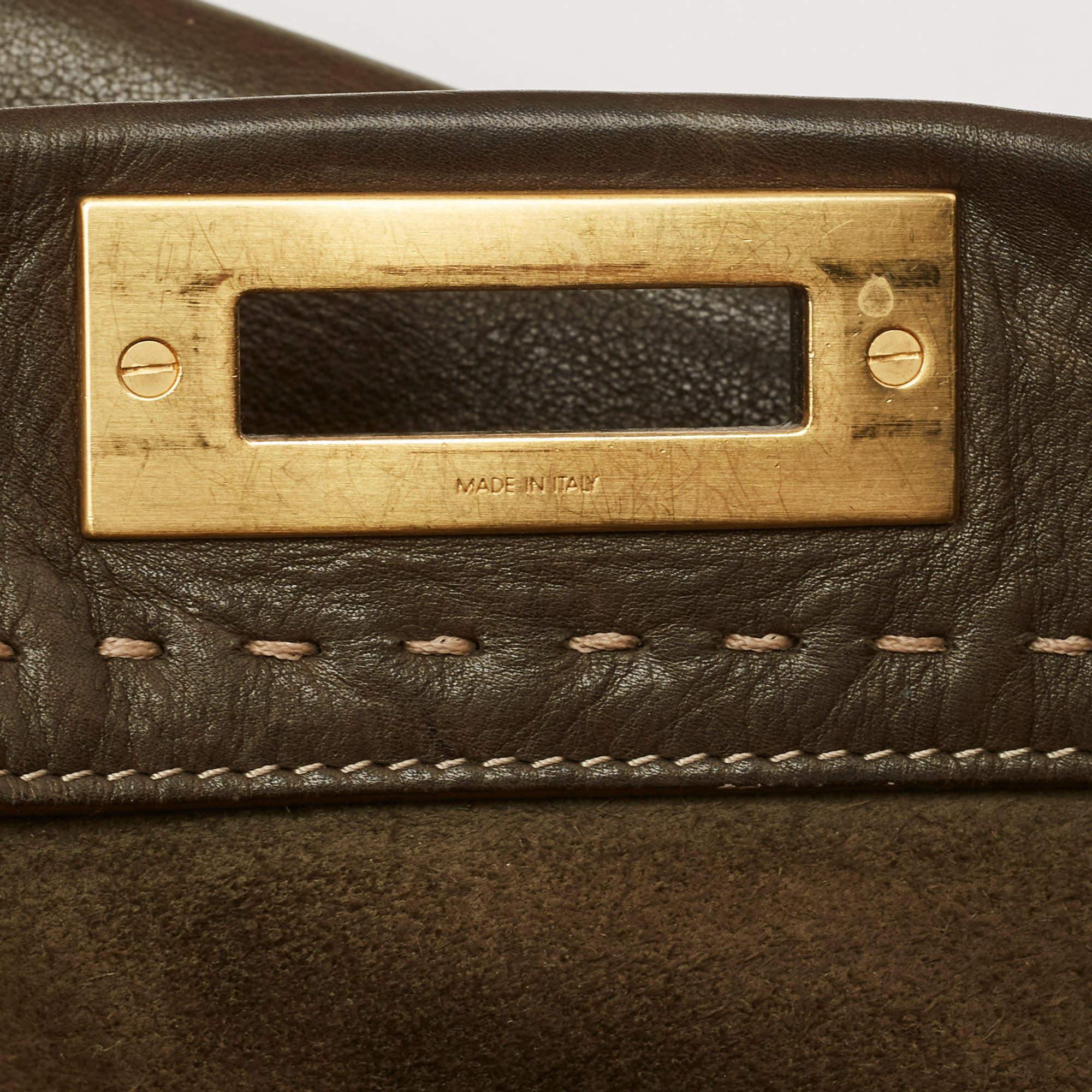 Fendi Olive Green/Beige Selleria Leather Large Peekaboo Top Handle Bag For Sale 6