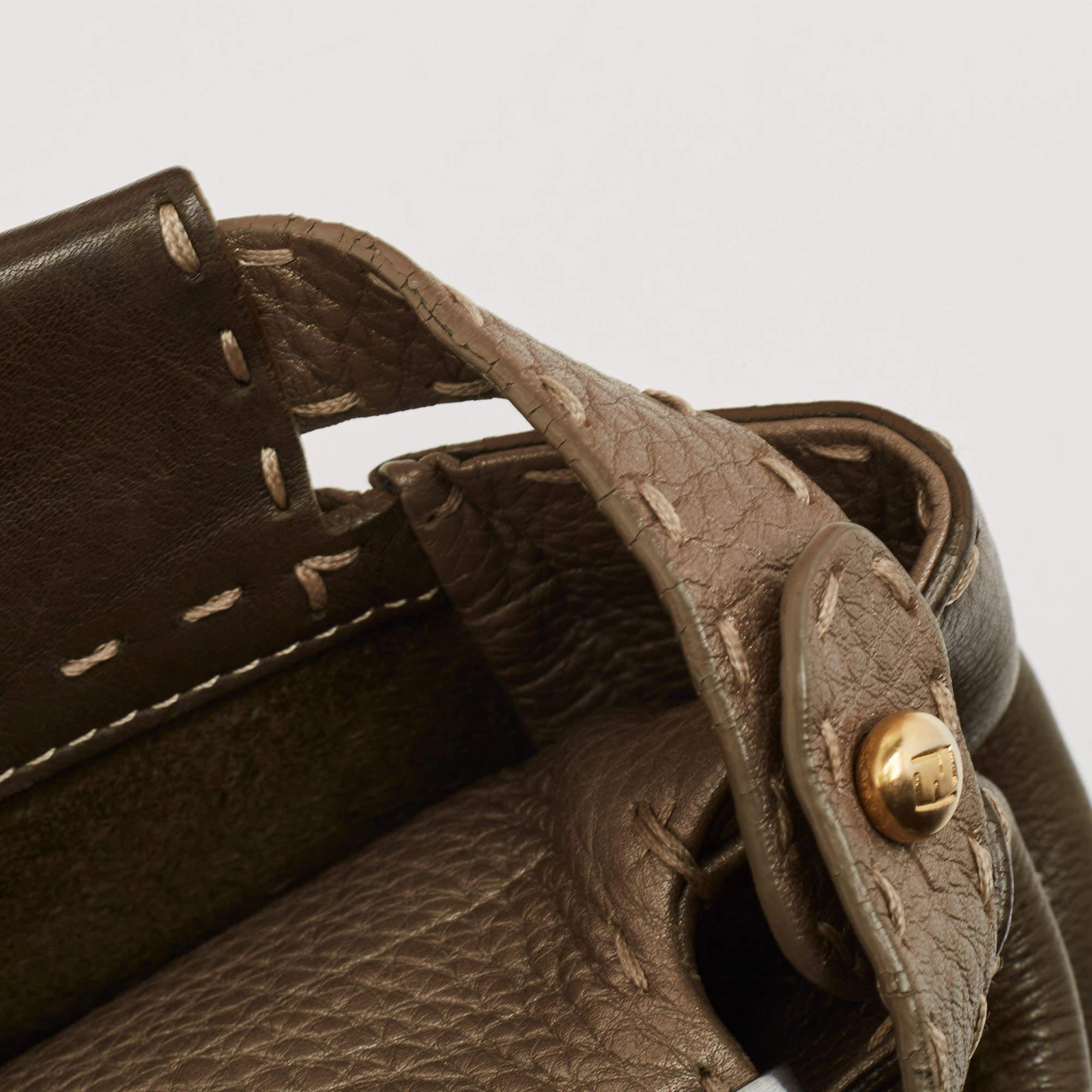Fendi Olive Green/Beige Selleria Leather Large Peekaboo Top Handle Bag For Sale 8